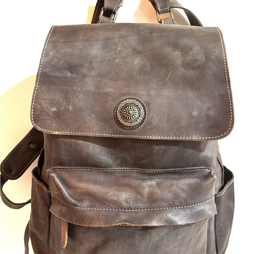 Handmade vintage  unisex Classic gray Brown distressed Leather Backpack